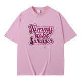 Tummy Ache Survivor Graphic Print T-shirt Male Meme Oversize