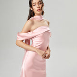 Women Dresses Summer Slim Fit Long Dress Satin off-the-Shoulder Dress