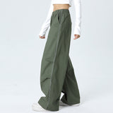 Men Sweatpants Pleated Solid Color Casual Trousers Men's Elastic Waist Sports Oversize Hip Hop Loose Wide Leg Pants