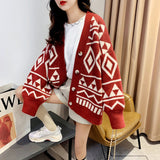 Women Knitwear Autumn Winter Retro Sweater Coat Loose Knitted Cardigan