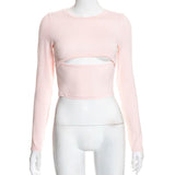 Women T-shirt Nvtx49271 round Neck Long Sleeve Hollow out Slim Fit Midriff-Baring Girl Blouse Summer