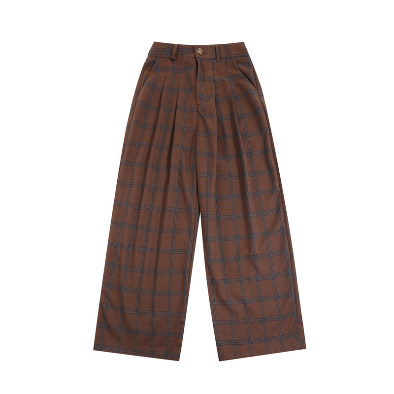 Men Sweatpants Retro Plaid Casual Pants for Boys Straight-Leg Trousers