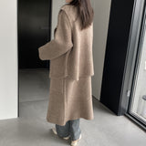 Women Cardigan Sweater Autumn and Winter Woolen Coat Two-Piece Vest Set Double Breasted Turn-down Collar Coat A3387
