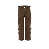 MIJKO Men's Vintage Pants MIJKO Men's Women's Functional Buckle Trousers Straight High Street Casual Pants