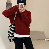 Women Knitted Pullover Fall Winter Hooded Pullover Sweater Casual Loose Sweater