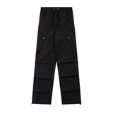 Men Sweatpants Mechanical Style Pleated Workwear Casual Pants Baggy Pants Straight-Leg Trousers