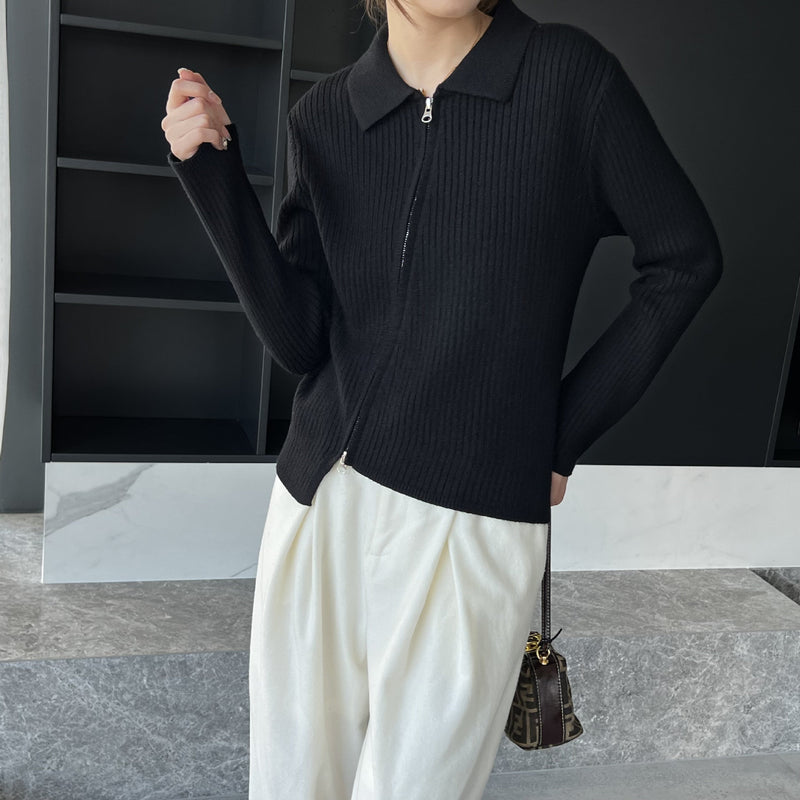 Women Cardigan Sweater Autumn Sweater Coat Casual Long Sleeve Zipper Knitted Top Polo Collar Women's Cardigan 8t8269