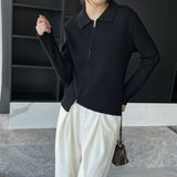 Women Cardigan Sweater Autumn Sweater Coat Casual Long Sleeve Zipper Knitted Top Polo Collar Women's Cardigan 8t8269