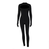 Women Jumpsuit Spring Sexy Hollow out Finger Stall Slim Fit Bodysuit