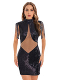 Women's Evening Gown Sexy Sheer Mesh Stitching Sequins Dress Evening Dress