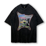 Men T Shirt Vintage Rap Character Printed Washed Short Sleeve T-shirt