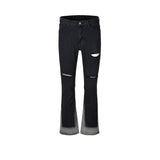 MIJKO Mens Vintage Pants Splicing Knife Cut Ripped Unisex Jeans