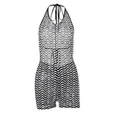 Women Jumpsuit Suspender Stripes Sexy Slim Fit Backless Lace-up One-Piece Shorts