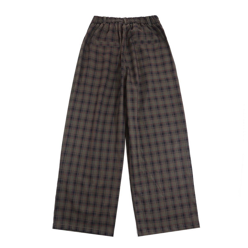 Men Sweatpants Plaid Casual Pants Men Loose Straight Wide Leg Mop Trousers