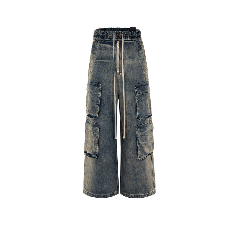 MIJKO Men's Vintage Pants MIJKO Men's and Women's Trousers Washed Wide Leg Color-Changing Jeans
