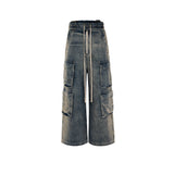 MIJKO Men's Vintage Pants MIJKO Men's and Women's Trousers Washed Wide Leg Color-Changing Jeans