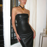 Women Dresse Black PU Leather Tight Dress Sexy Dress