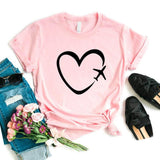 Travel plane heart love Print Women tshirt Cotton Casual