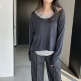 Women Knitted Two-Piece Set Spring Loose Sweater round Neck Vest Blouse Ab29