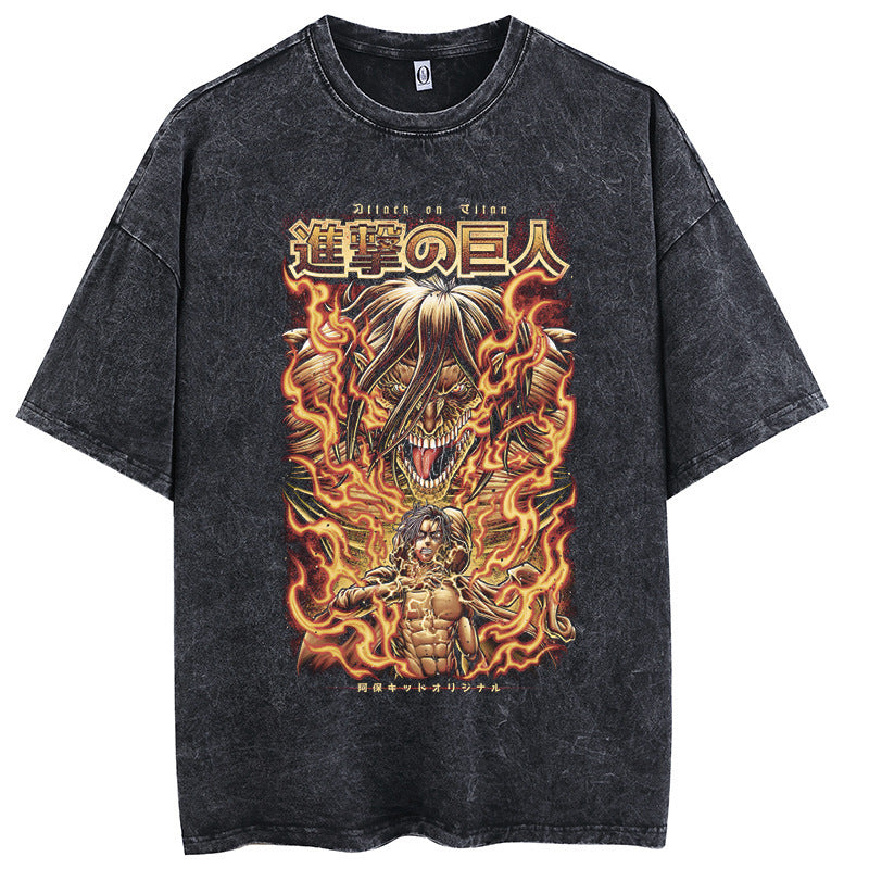 Attack Giant Cotton Cartoon Print Cartoon Style Pickling T