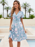 Women Evening Gown Sexy Casual V-neck Swing Printed Dress