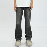 Men Jeans Washed Distressed Side Zipper Jeans