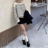 Women Knitwear Autumn and Winter Striped round Neck Sweater Loose Sweater