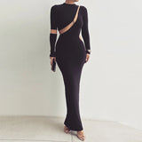 Women Dresses Winter Sexy Cutout Back Slit Long Sleeve Dress