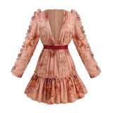 Women Dresses Sexy V-neck Long Sleeve Dress Gown (Zns0409)