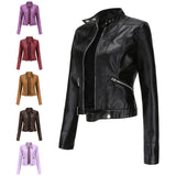 Red Leather Jacket Spring and Autumn Stand Collar Lady Leather Jacket
