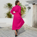Women Date Dress Ol Slim Fit Long Dress Autumn and Winter Stand Collar Dress