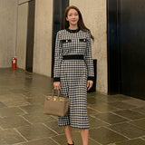 Women Maxi Dress Fall/Winter Houndstooth Dress