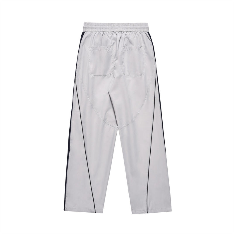 Men Sweatpants Sports Casual Pants Men's Side Stitching Zipper Slit Straight-Leg Trousers