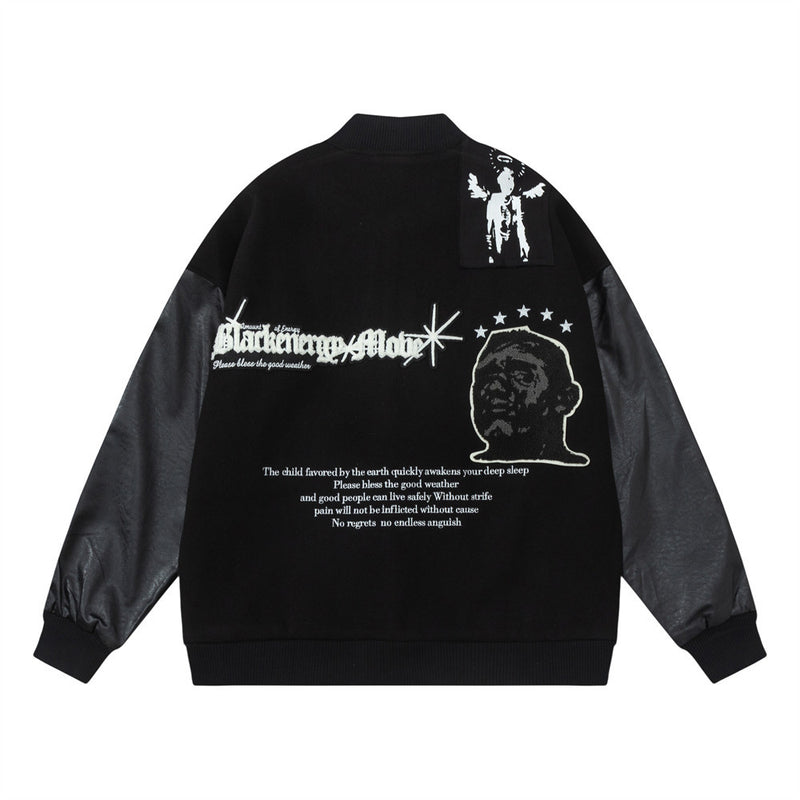 Men Jacket Coat Pattern Baggy Coat Stitching Pu Leather Sleeve Jacket Fashion Brand