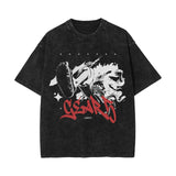 Washed retro cotton t-shirt Sauron printed washed old short-sleeved t-shirt