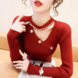 Women Knitwear Autumn and Winter Hollow Slim Top