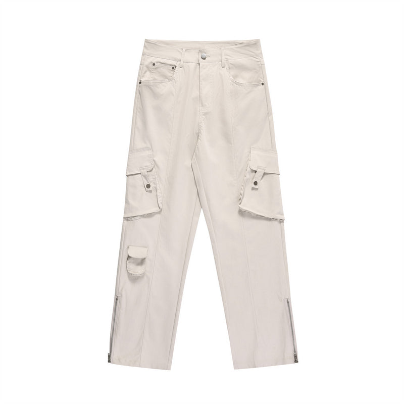 Men Sweatpants Casual Pants Men's Zipper Slit Pocket Straight-Leg Trousers