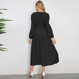 Women Date Dress Autumn and Winter V-neck Bubble Long Sleeve Dress