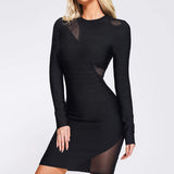 Women Evening Dress Autumn Dress Long Sleeve Sexy Gauzy Gown Bandage One-Piece Dress