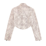 Women Jacket Leather Short Coat Leather Clothing with Stand Collar Jacket