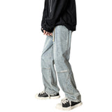 Men Jeans Elastic Waist Jeans Baggy Straight Trousers