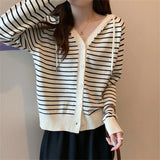 Women Knitwear Autumn and Winter Striped Hooded Sweater Loose Casual Knitted Cardigan
