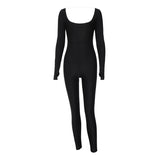 Women Jumpsuit Winter U-Collar Backless Long Sleeves Jumpsuit