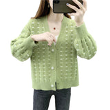 Women Knitwear Autumn and Winter V-neck Casual Sweater Loose Knitted Cardigan