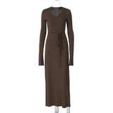 Women Dresses Winter V-neck Slim-Fit Long Sleeve Dress