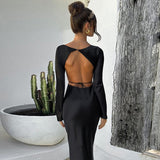 Women Dresses Spring Sexy Backless Slim Fit Long Sleeve Dress