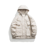 Unisex Winter Cotton Coat Pocket Decorative Hooded Cotton-Padded Coat Vintage Outdoor Work Clothes Cotton-Padded Coat