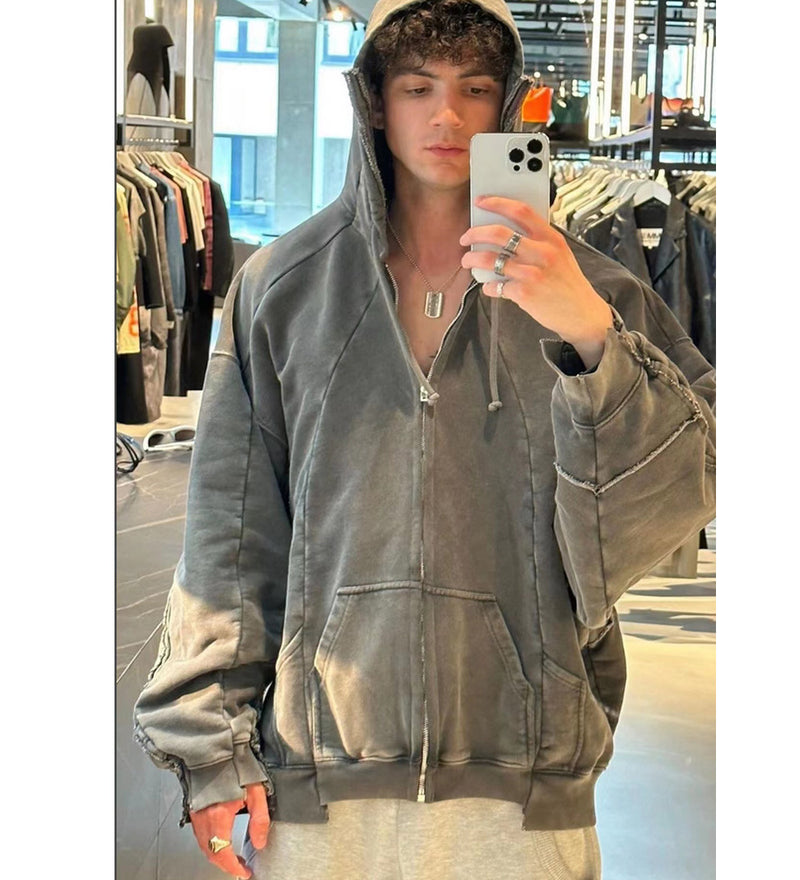 Vetements Hoodie Loose Stitching Wash Zipper Coat Sweatshirt