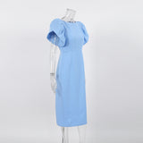 Women Dress Spring/Summer round Neck Puff Sleeve Dress Sheath Tight Dress