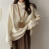 Women Knitwear Autumn Winter Retro Turtleneck Sweater Loose Sweater